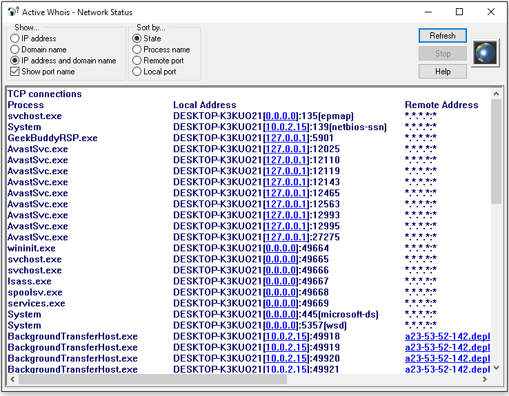 Netstat mark listening port with *.*.*.*:*