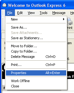 Open Outlook Express menu to see email headers