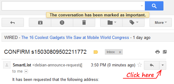 Open Gmail message and click for menu