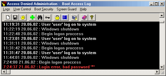 Viewing Boot Access Log